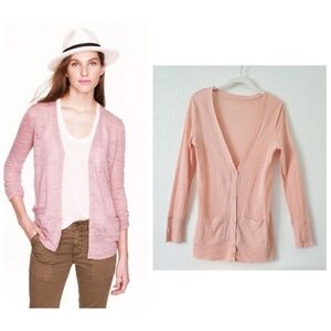 J. Crew 100% Linen Blush Pink Long Boyfriend Cardigan Sweater XS Preppy